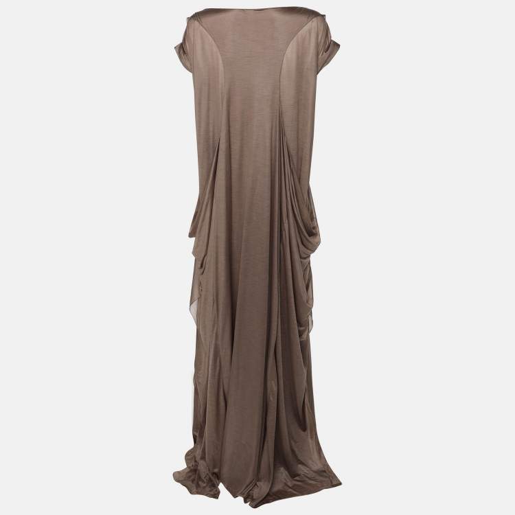 Pre Owned Bottega Veneta Taupe Polyester Maxi Dress S