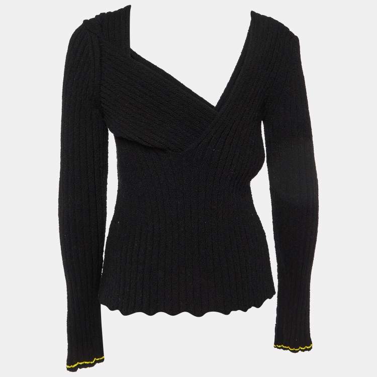 Pre Owned Bottega Veneta Black Rib Knit Cotton Full Sleeve Sweater M