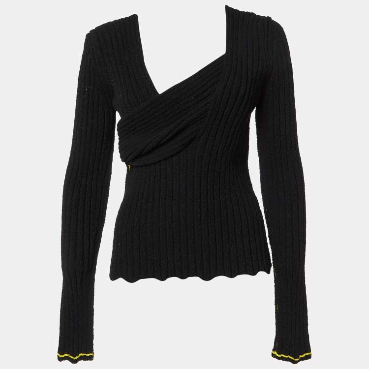 Pre Owned Bottega Veneta Black Rib Knit Cotton Full Sleeve Sweater M