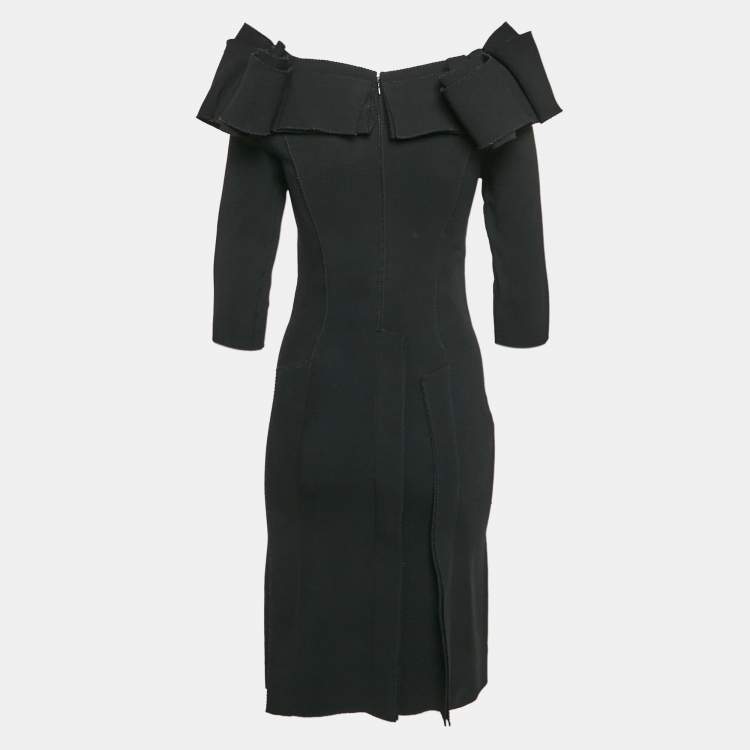 Pre Owned Bottega Veneta Black Crepe Gathered Short Dress S