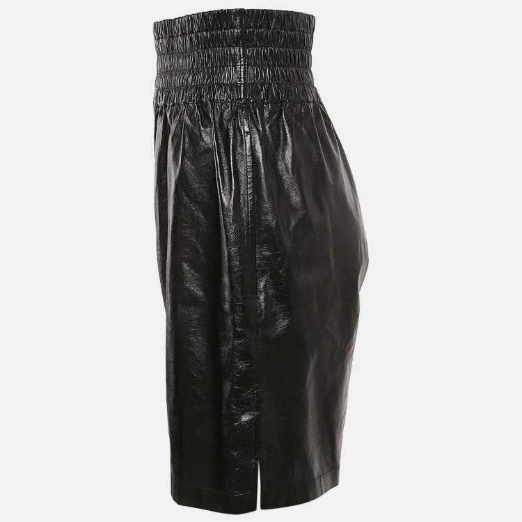 Pre Owned Bottega Veneta Black Leather High Waist Shorts XS