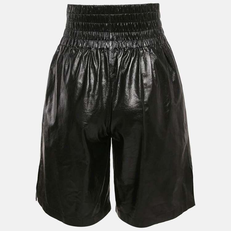 Pre Owned Bottega Veneta Black Leather High Waist Shorts XS