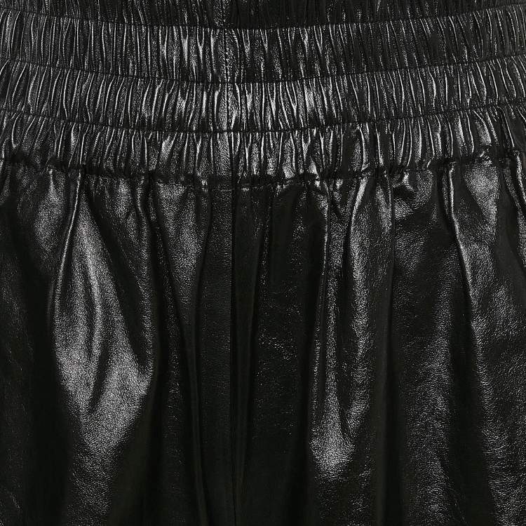 Pre Owned Bottega Veneta Black Leather High Waist Shorts XS