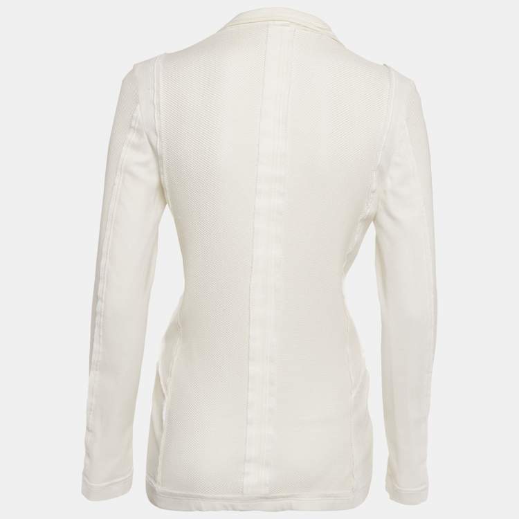 Pre Owned Bottega Veneta Off-White Perforated Cotton Single Breasted Blazer M