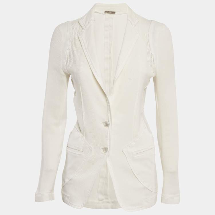Pre Owned Bottega Veneta Off-White Perforated Cotton Single Breasted Blazer M