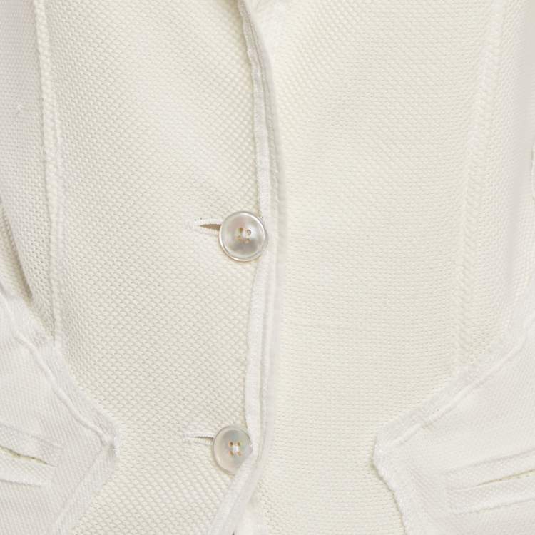 Pre Owned Bottega Veneta Off-White Perforated Cotton Single Breasted Blazer M