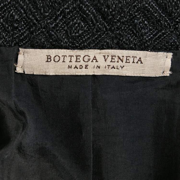 Pre Owned Bottega Veneta Black Jacquard Wool Blend Double Breasted Coat S