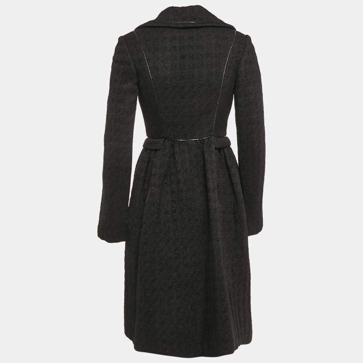 Pre Owned Bottega Veneta Black Jacquard Wool Blend Double Breasted Coat S