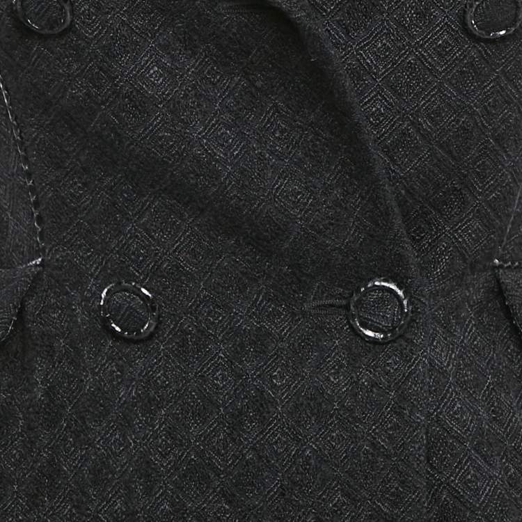 Pre Owned Bottega Veneta Black Jacquard Wool Blend Double Breasted Coat S