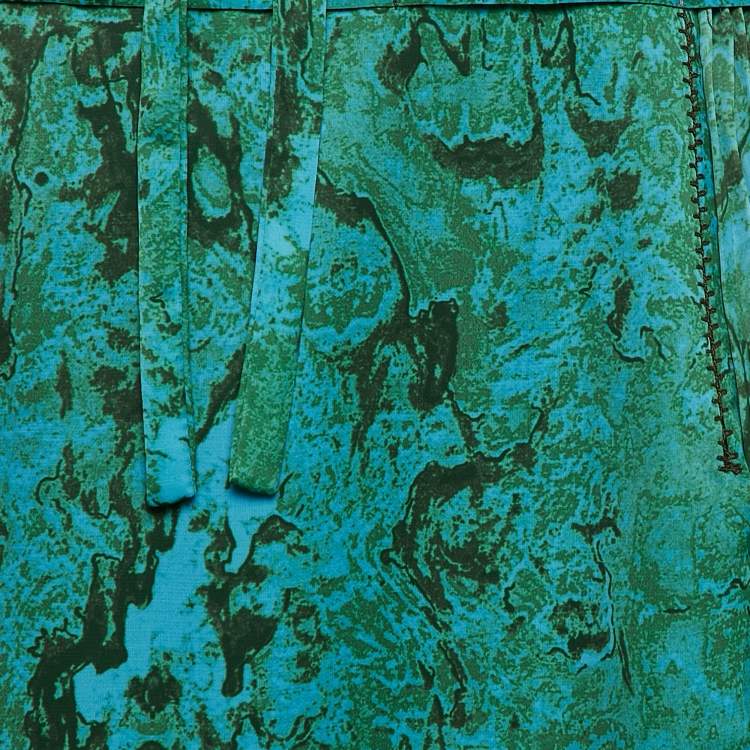Pre Owned Bottega Veneta Blue/Green Marble Print Satin Plisse Short Dress M