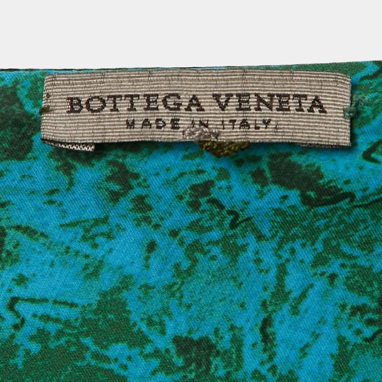 Pre Owned Bottega Veneta Blue/Green Marble Print Satin Plisse Short Dress M