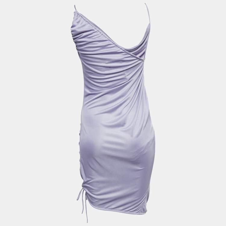Pre Owned Bottega Veneta Purple Jersey Ruched Asymmetric Midi Dress XXS