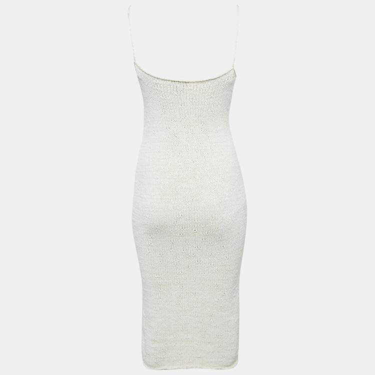 Pre Owned Bottega Veneta Off White Rib Knit Strappy Short Dress XS