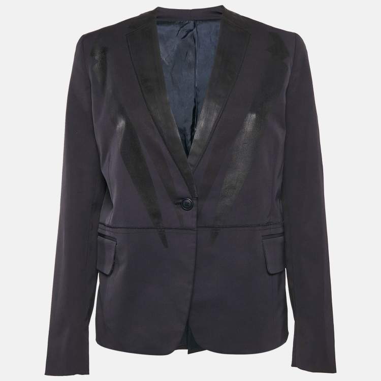 Pre Owned Bottega Veneta Navy Blue Printed Gabardine Single Breasted Blazer M