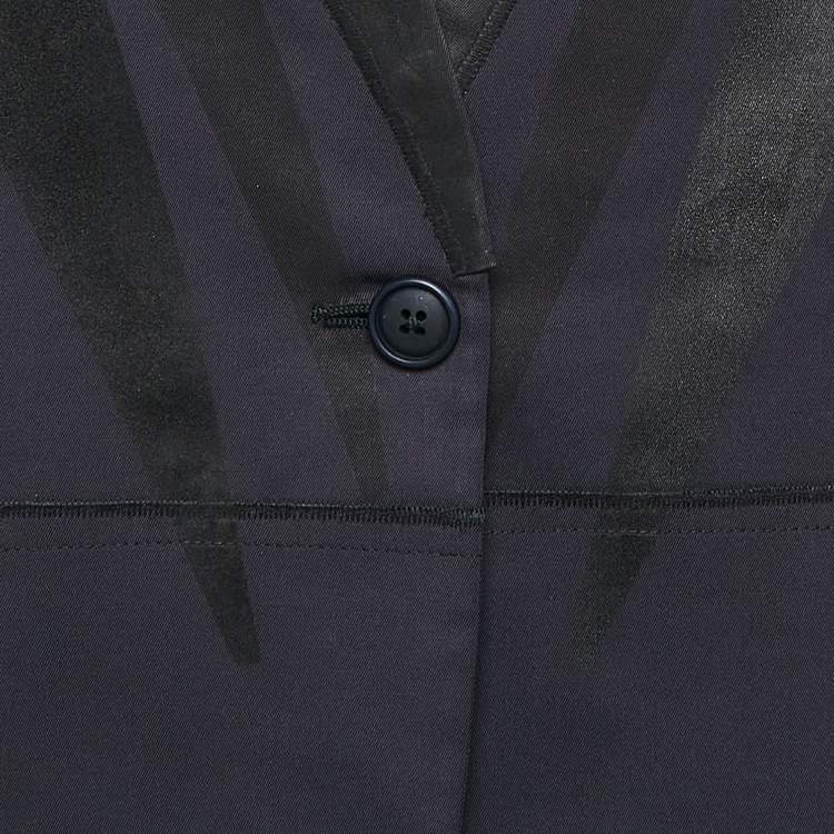 Pre Owned Bottega Veneta Navy Blue Printed Gabardine Single Breasted Blazer M
