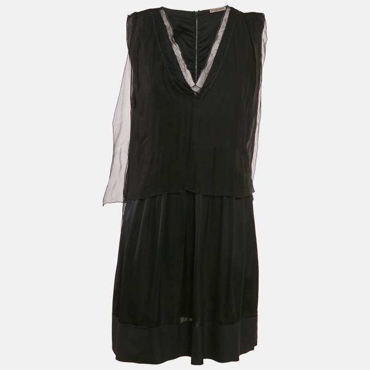Pre Owned Bottega Veneta Black Silk Blend V-Neck Short Dress S