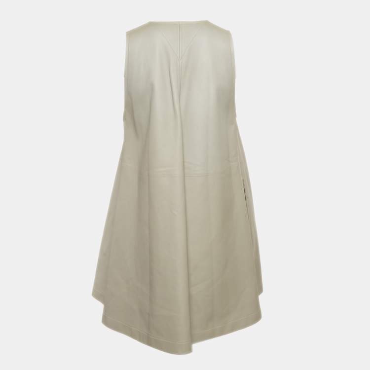 Pre Owned Bottega Veneta Grey Leather Button Front Sleeveless Short Dress S