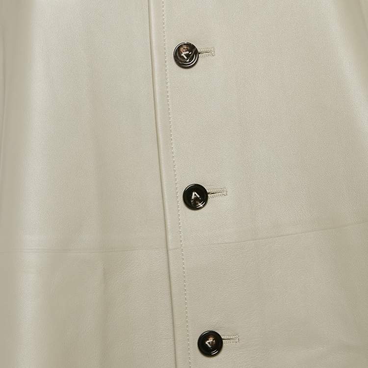 Pre Owned Bottega Veneta Grey Leather Button Front Sleeveless Short Dress S