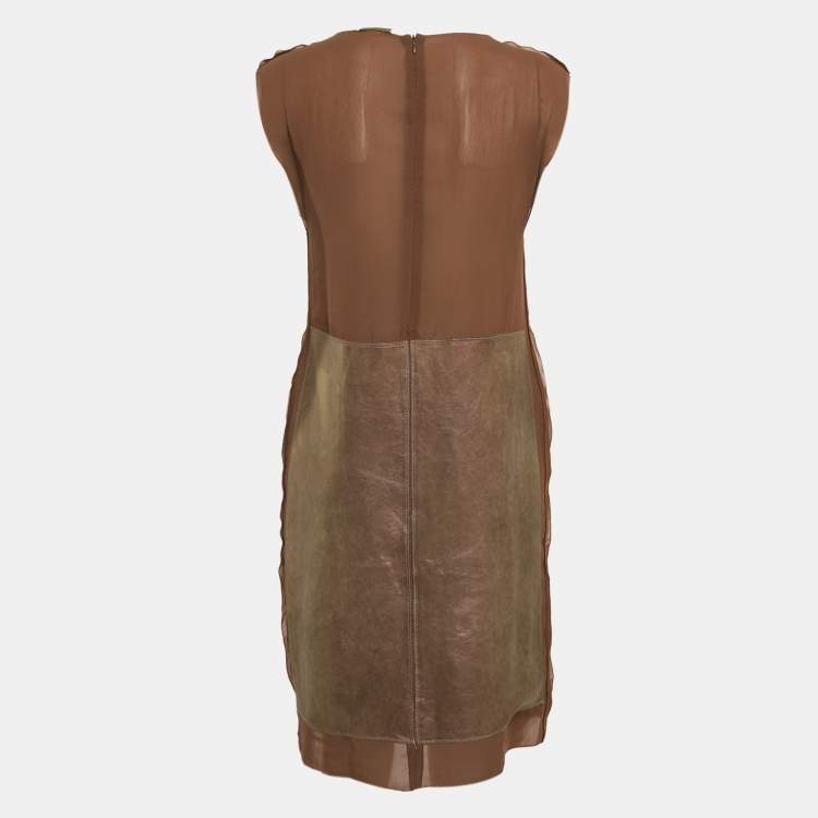 Pre Owned Bottega Veneta Brown Leather Round Neck Sleeveless Short Dress S