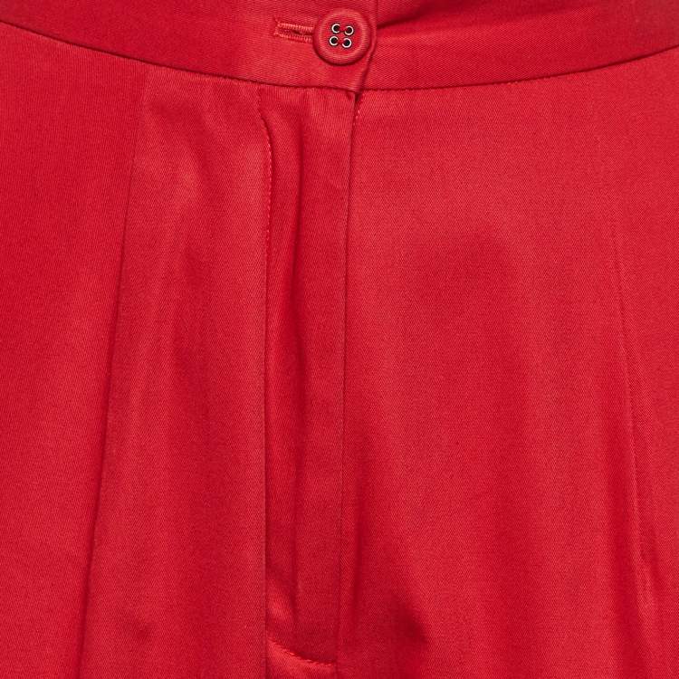Pre Owned Bottega Veneta Red Cotton Pleated Pants M