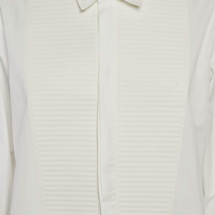 Pre Owned Bottega Veneta White Front Pleated Panel Poplin Shirt L