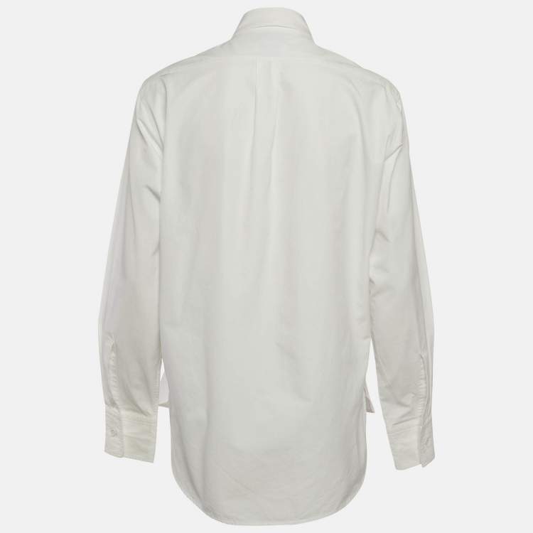 Pre Owned Bottega Veneta White Front Pleated Panel Poplin Shirt L
