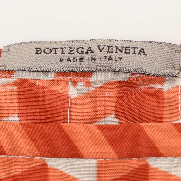 Pre Owned Bottega Veneta Orange Pattern Silk Midi Skirt M