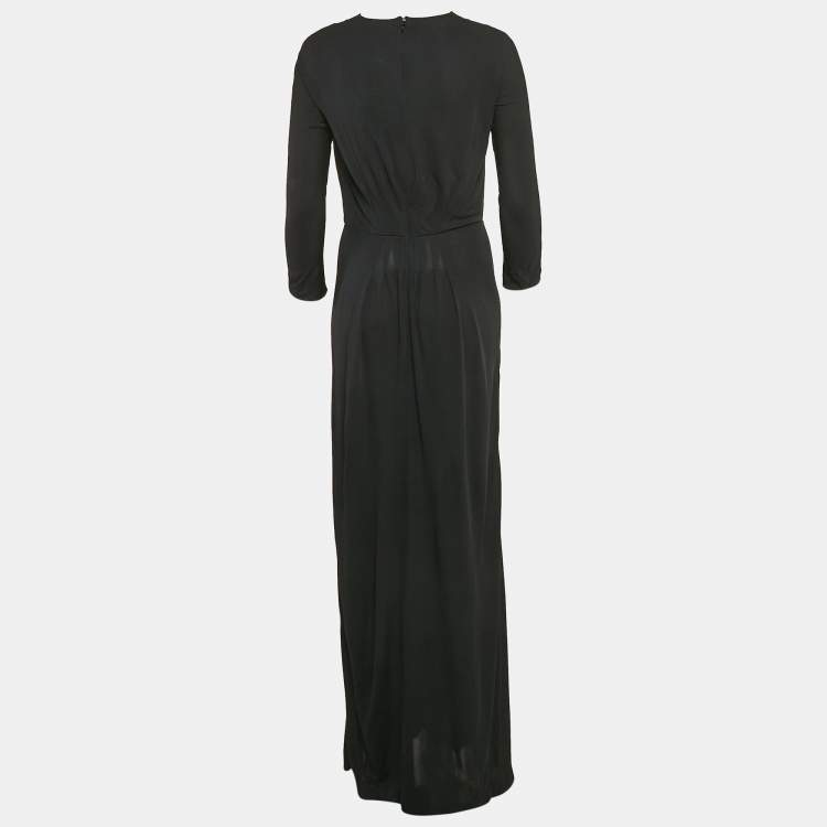 Pre Owned Bottega Veneta Black Jersey V-Neck Maxi Dress S