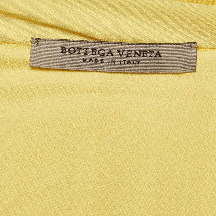 Pre Owned Bottega Veneta Yellow Silk Pleated Detail Tie Neck Dress M