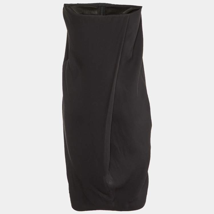 Pre Owned Bottega Veneta Black Silk & Cotton Draped Strapless Mini Dress M