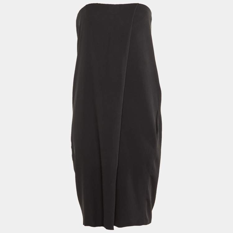 Pre Owned Bottega Veneta Black Silk & Cotton Draped Strapless Mini Dress M