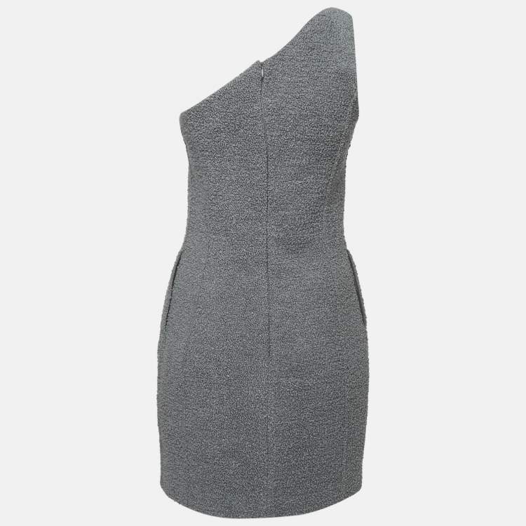 Pre Owned Bottega Veneta Grey Shearling One Shoulder Mini Dress S With Wool Fur Scarf