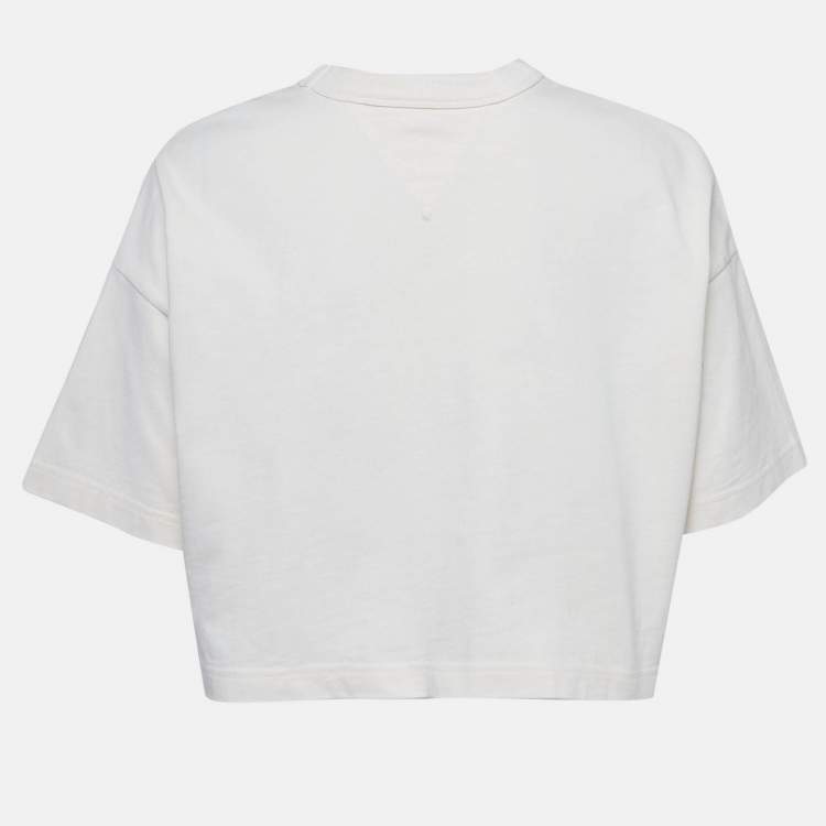 Pre Owned Bottega Veneta Off-White Cotton Knit Crew Neck Crop Top XXS