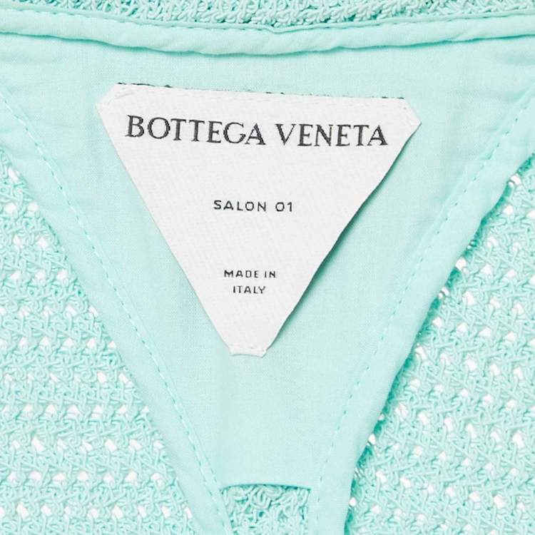Pre Owned Bottega Veneta Mint Blue Patterned Cotton Blend Button Front Jacket L