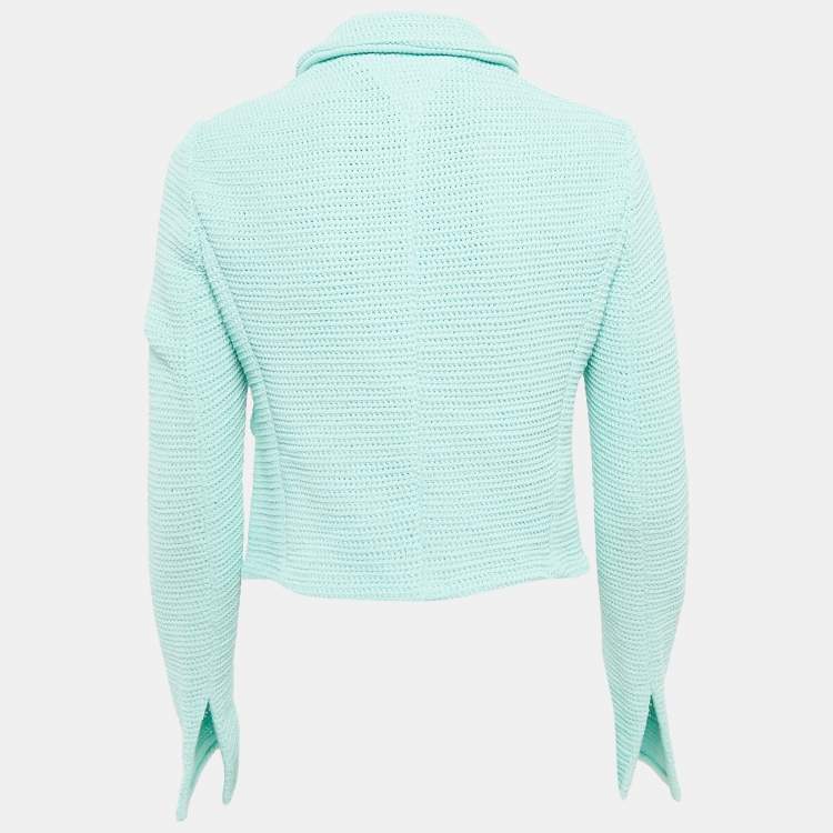 Pre Owned Bottega Veneta Mint Blue Patterned Cotton Blend Button Front Jacket L
