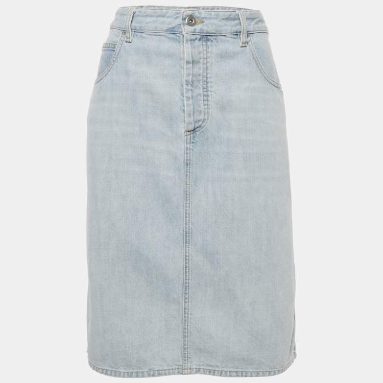 Pre Owned Bottega Veneta Blue Denim Pencil Skirt L Waist 33"
