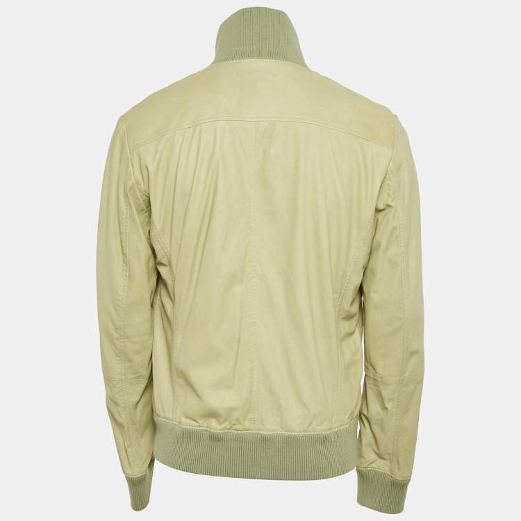 Pre Owned Bottega Veneta Green Leather Buttoned Jacket XL