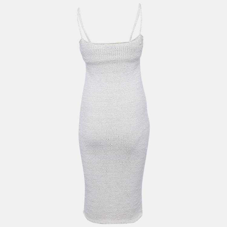 Pre Owned Bottega Veneta Cream Textured Knit Bralette & Midi Dress XS