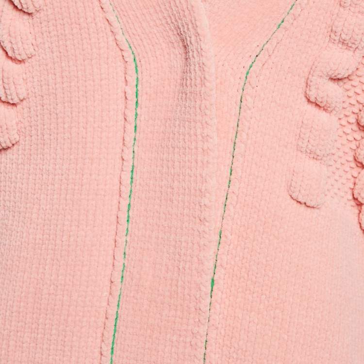 Pre Owned Bottega Veneta Pink Patterned Knit Long Cardigan M