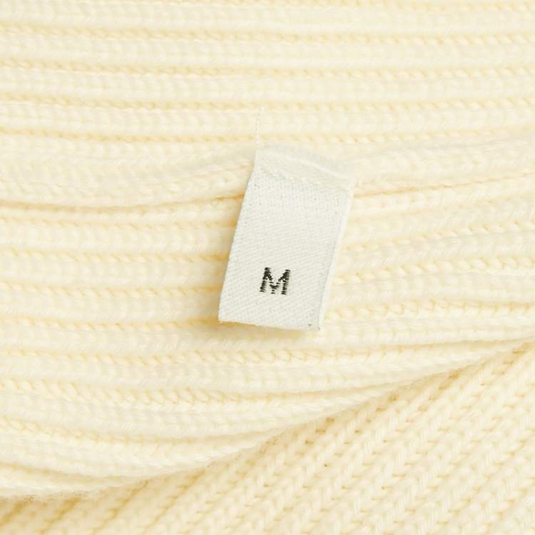Pre Owned Bottega Veneta Cream Rib Knit Metal Knot Hardware Cardigan M