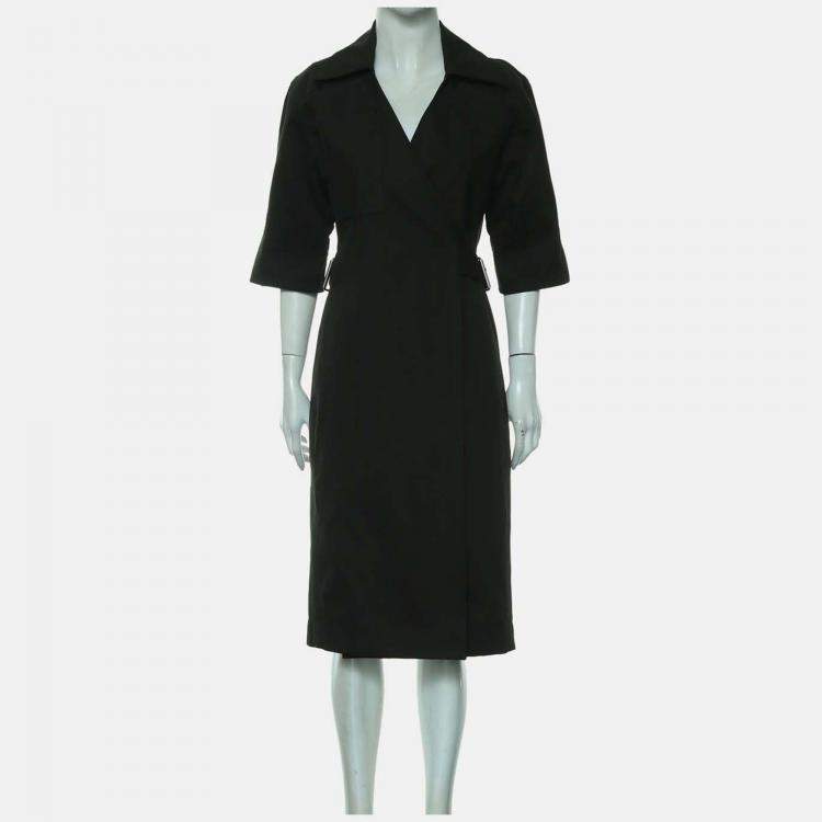 Pre Owned Bottega Veneta Belted Cotton Green Wrap Dress IT 36