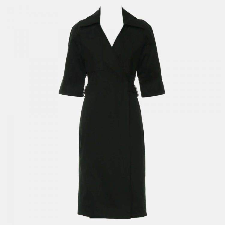 Pre Owned Bottega Veneta Belted Cotton Green Wrap Dress IT 36