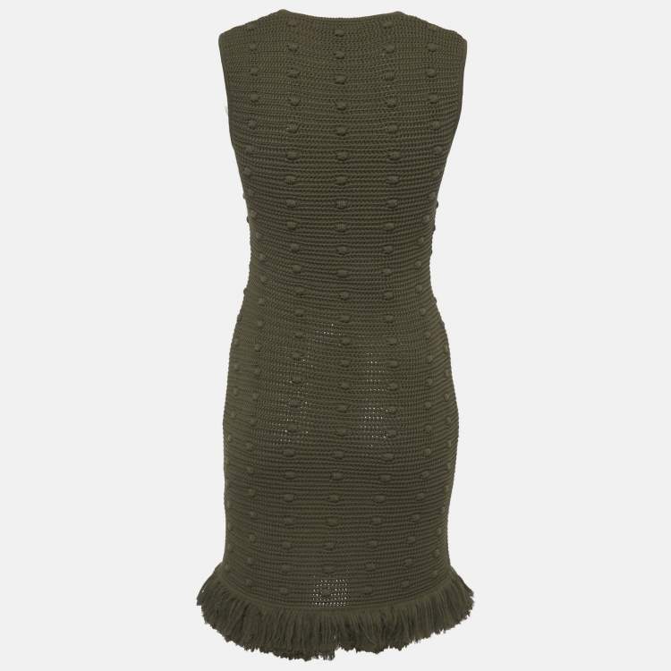 Pre Owned Bottega Veneta Olive Green Crochet Fringe Detail Mini Dress XS