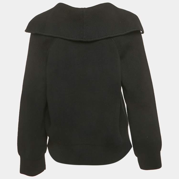 Pre Owned Bottega Veneta Black Rib Knit Collared Jumper M