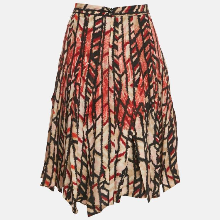 Pre Owned Bottega Veneta Cream/Red Printed Silk Knee-Length Skirt S