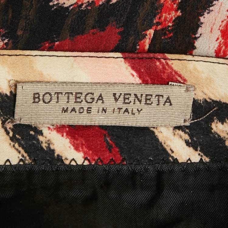 Pre Owned Bottega Veneta Cream/Red Printed Silk Knee-Length Skirt S