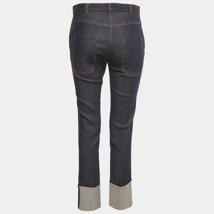 Pre Owned Bottega Veneta Blue Leather Denim Jeans S/Waist 29"