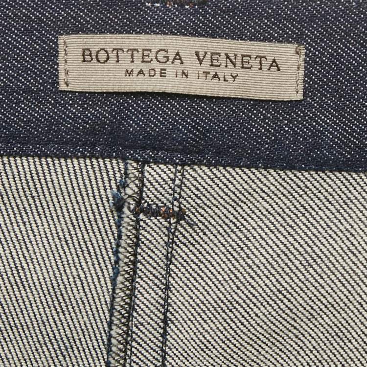Pre Owned Bottega Veneta Blue Leather Denim Jeans S/Waist 29"