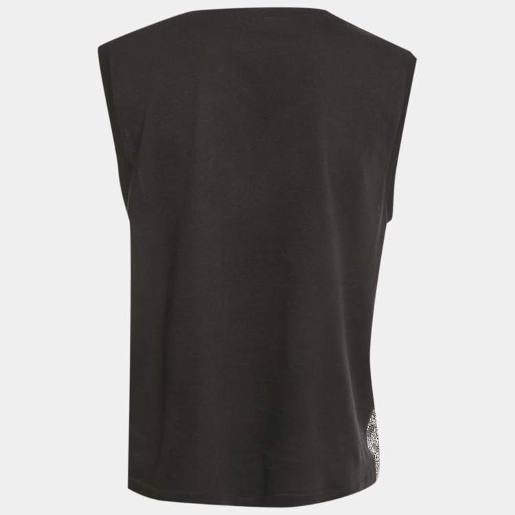 Pre Owned Bottega Veneta Black Printed Silk and Jersey Sleeveless Top M