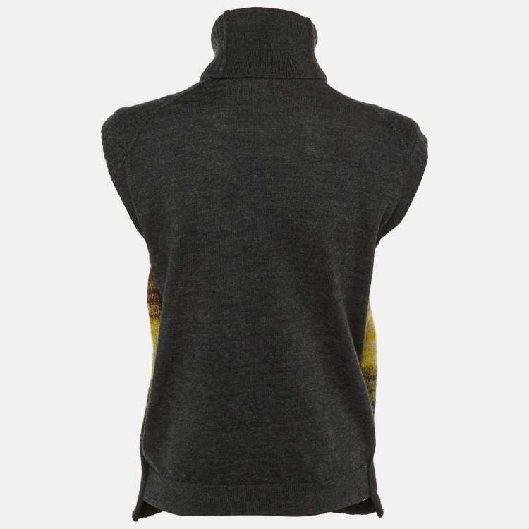 Pre Owned Bottega Veneta Grey Striped Wool Knit Turtle Neck Sweater S